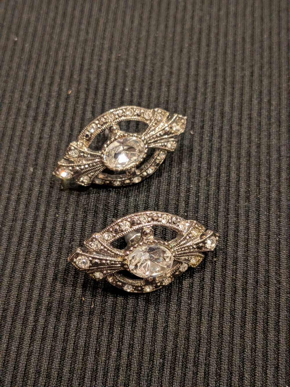 B$3: Vintage 2007s-Inspired Silver Tone Crystal Marquise Earrings - Unbranded